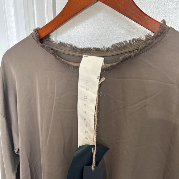 SANCTAMUERTE Top Raw Hem Brown Blouse Size XS Fringes Long Sleeve Oversize Boxy - Picture 4 of 11
